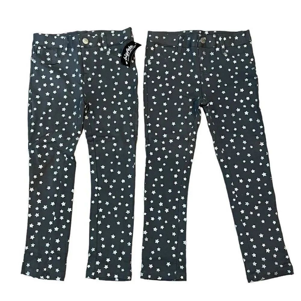 Girls Size 4 Pants Gray Stretch Jeans Gray Glitter Stars Spandex Bizfete Lot 2